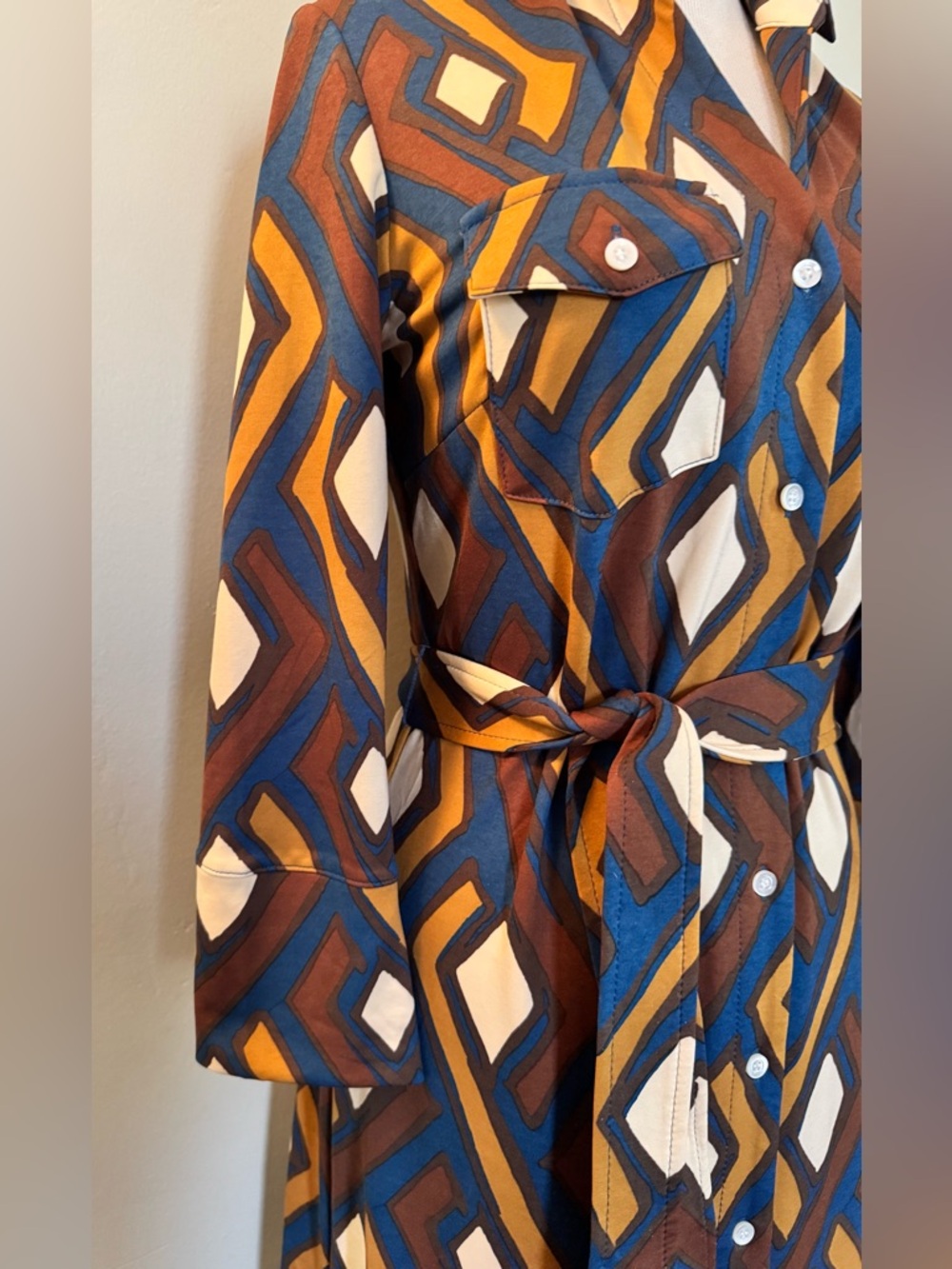 [J. McLaughlin] Brynn Geo Print Shirt Dress – Effortless Classic Sz: XS - Picture 7 of 11